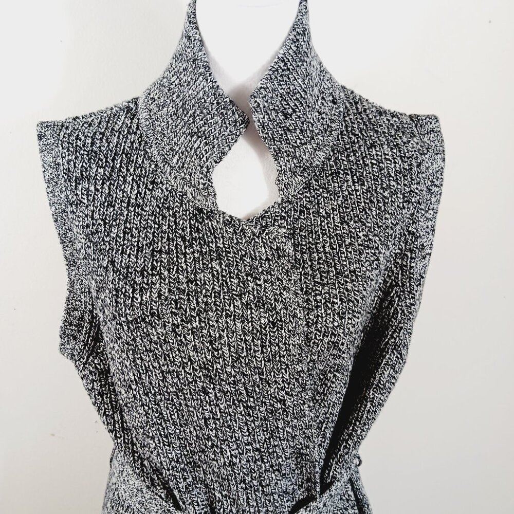 Joan Rivers, Black & White Marled Knit Sleeveles Cardigan Sweater Duster, Sz LRG - Picture 9 of 15